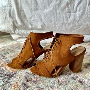 Just fab brown lace up cut out bootie size 8.5